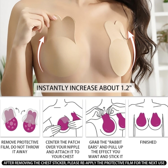 NWT 2 Pairs Invisible Adhesive Lift Bra | Reusable Backless Push Up Sticky Bra - Picture 3 of 12